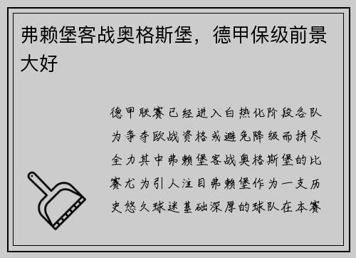 弗赖堡客战奥格斯堡，德甲保级前景大好